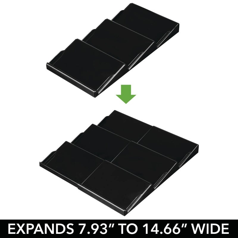 mDesign Expandable Plastic Deluxe Spice Rack, Drawer Organizer for Kitchen Cabinet Drawers, 3 Tier Slanted for Spice Jars, Food Seasoning Bottle Storage, Ligne Collection - Black - Image 2